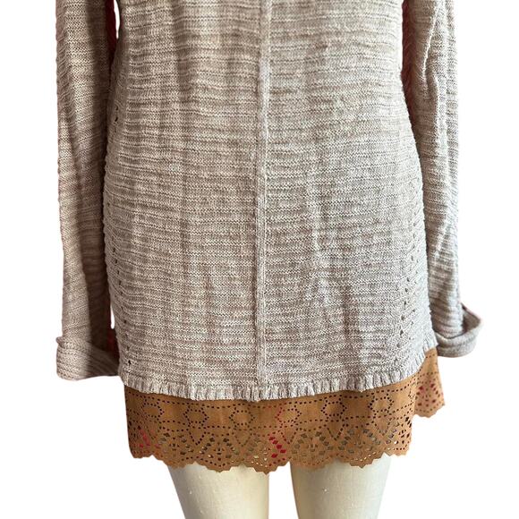 Womens Sweater Size Large Cream Western Layered Rodeo Chic Country Cottage Work - Picture 2 of 8